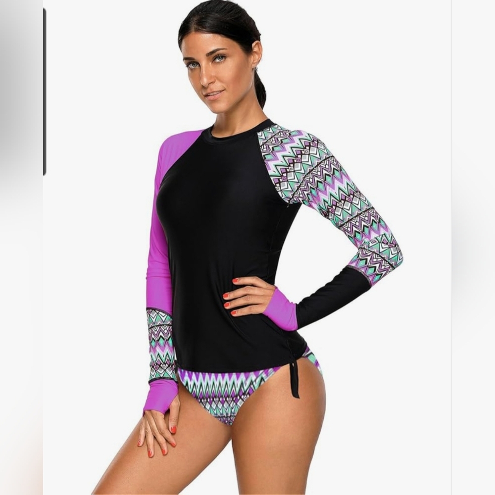NWOT Women's UV Protection Long Sleeve Rash Guard Wetsuit Swimsuit Set Size 2XL